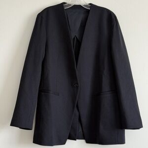 Spanx The Perfect Oversized Blazer Womens XL Navy Blue Collarless Ponte 20384